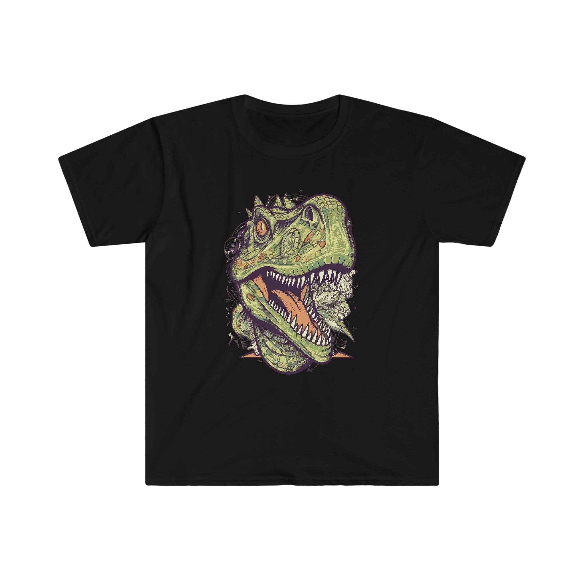 Emerald Predator: Raptor Face Dinosaur Shirt