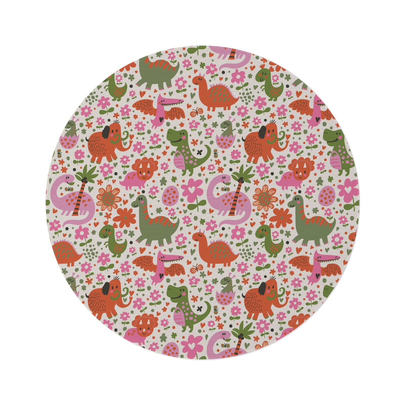 Cute Dino Parade Round Mat