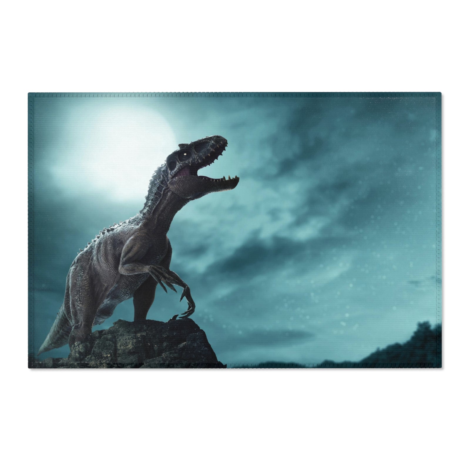 Lunar Roar: Dinosaur on Full Moon Area Rug