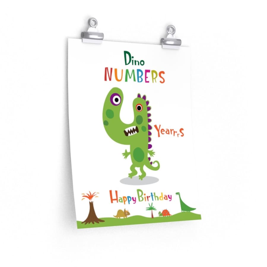 4 Years Happy Birthday Dinosaur Poster - 11″ × 14″ / Matte -