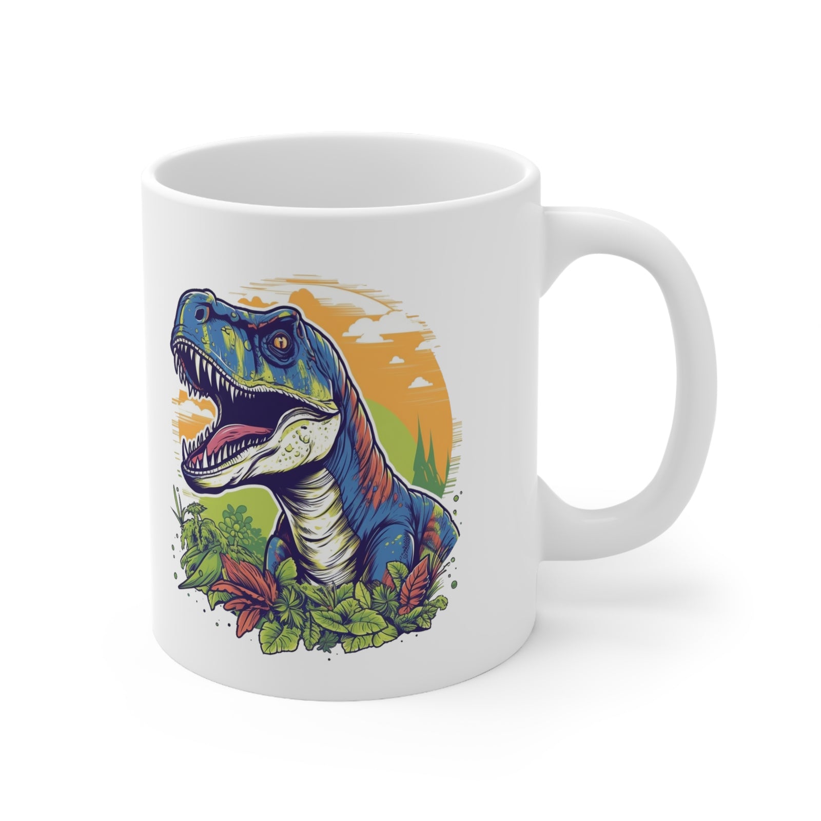Raptor Radiance: Sunset Dinosaur Mug