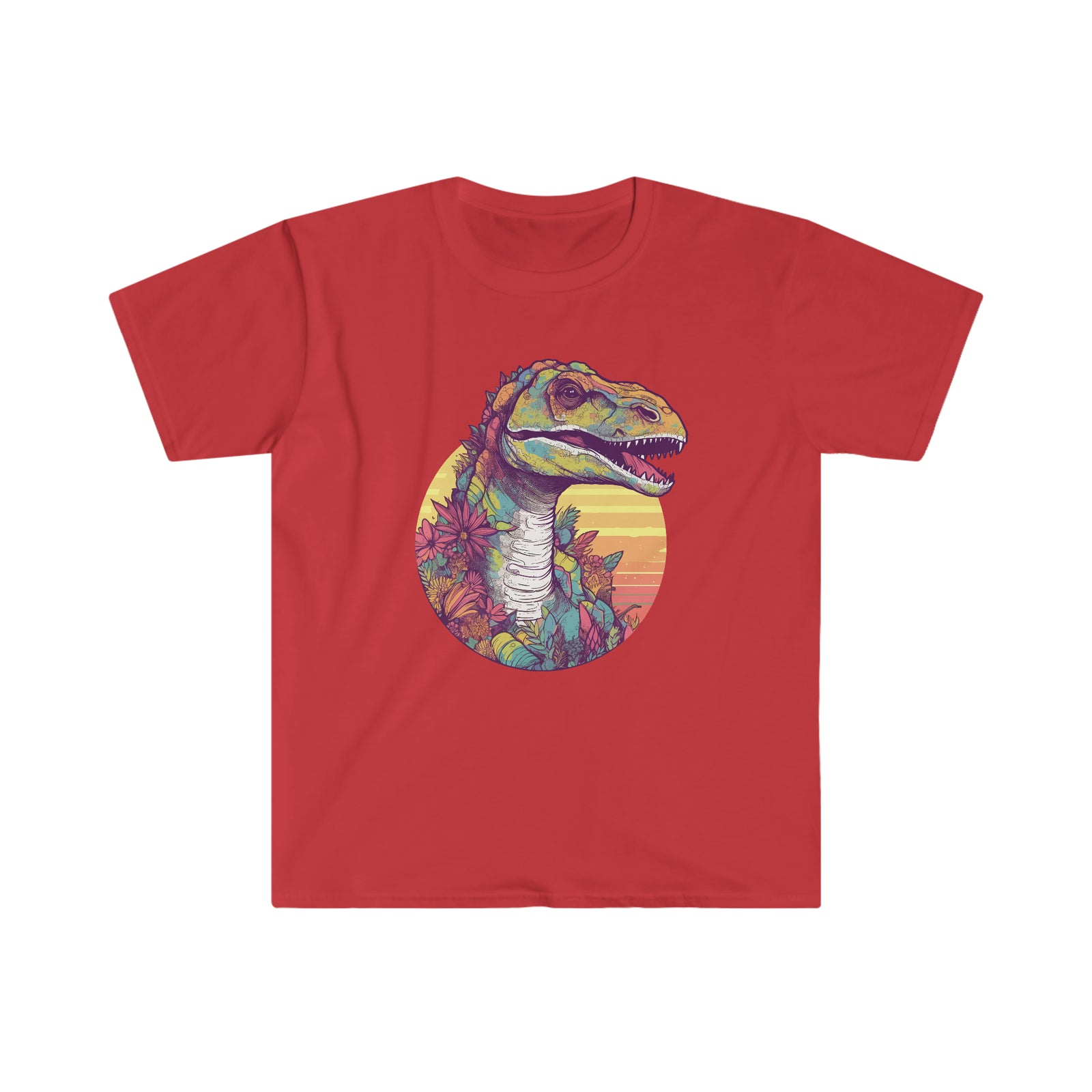 Kaleidoscope Cretaceous: Colorful Floral Dinosaur Shirt