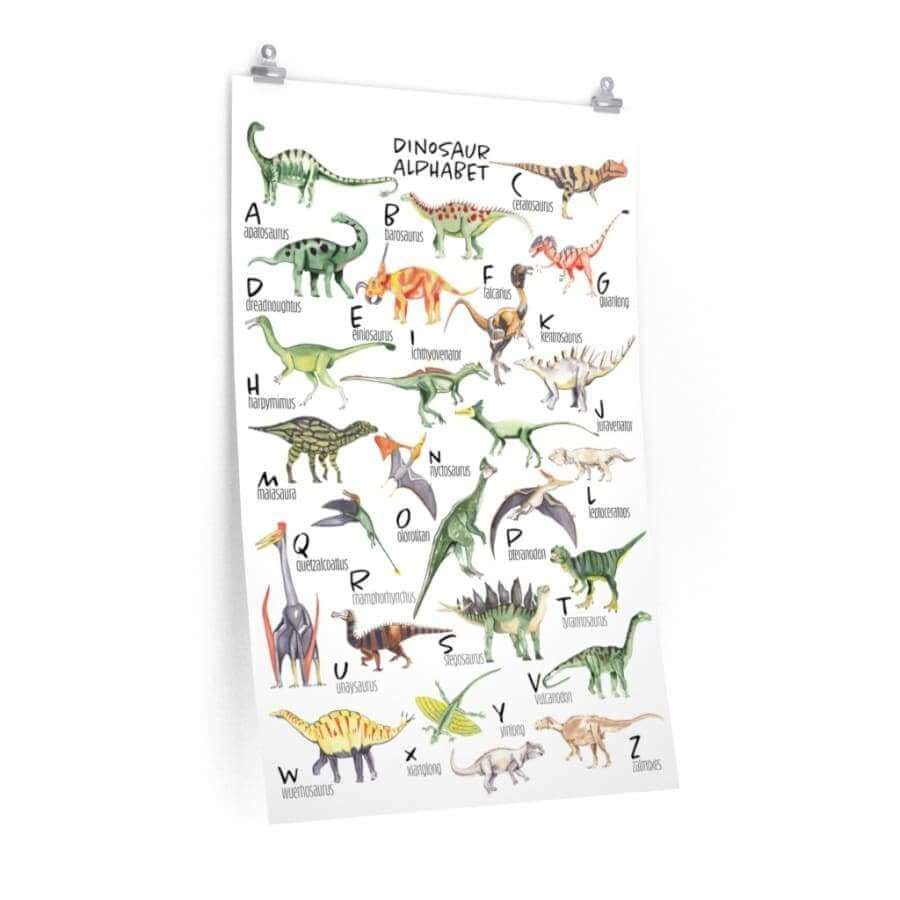 A-Z Dinosaur Alphabet Poster - 24″ × 36″ / Matt - Poster