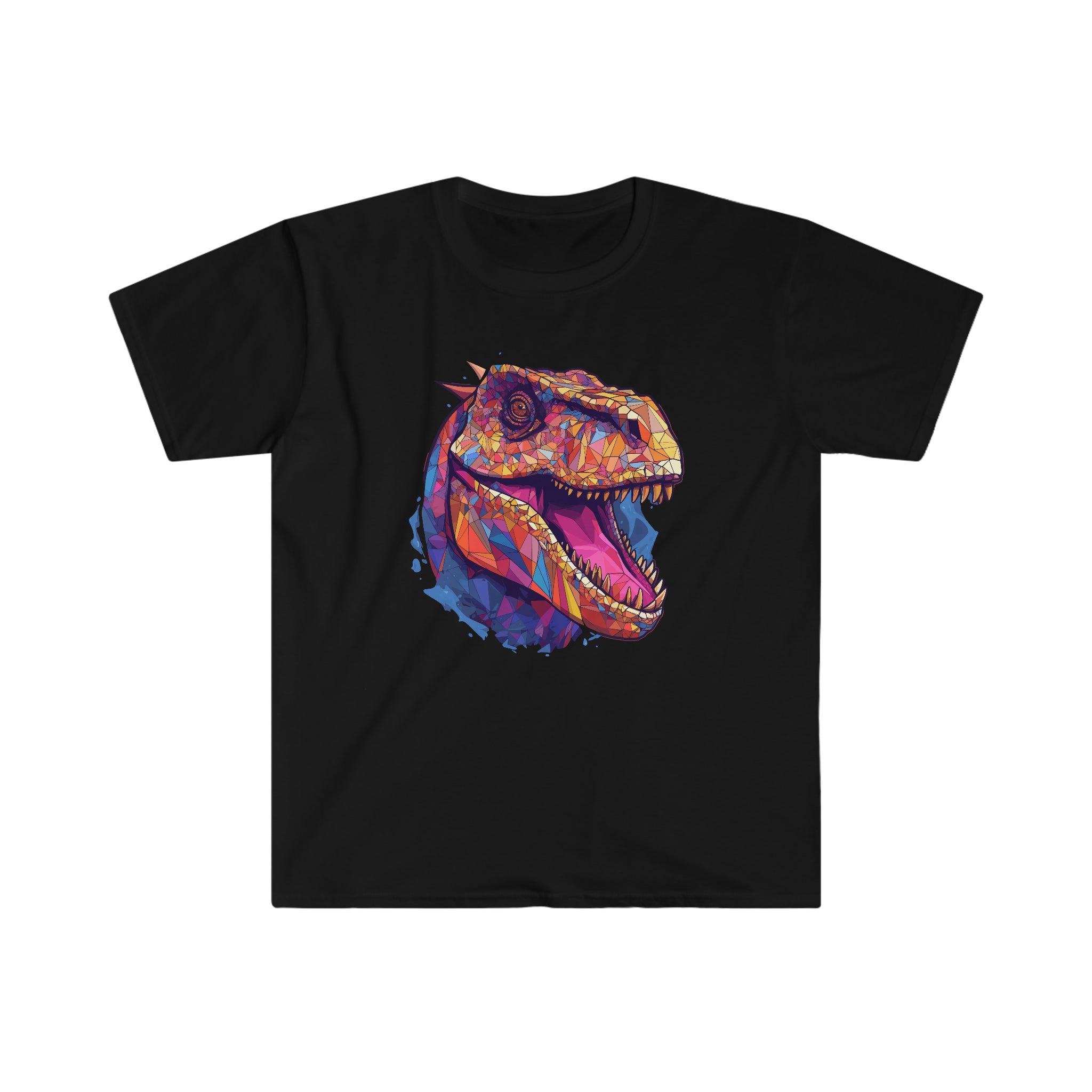 Vivid Velociraptor: Colorful Polygon Dinosaur Shirt