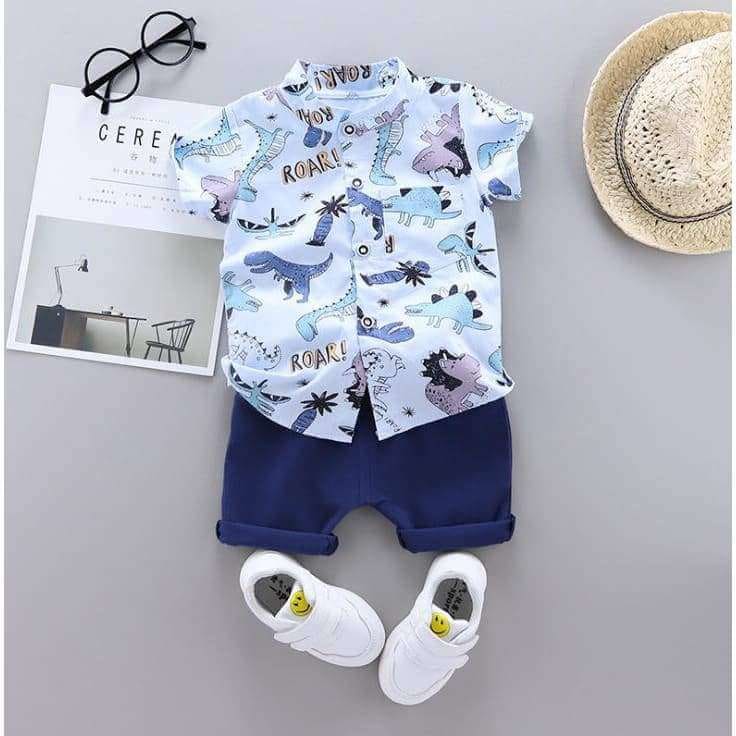 Charming Summertime Dinosaur Outfit - Blue / 12M