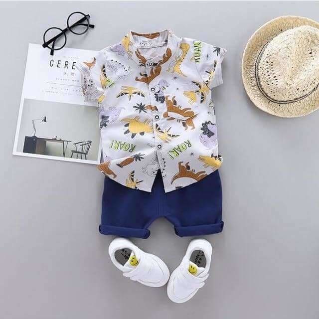 Charming Summertime Dinosaur Outfit - Blue / 12M