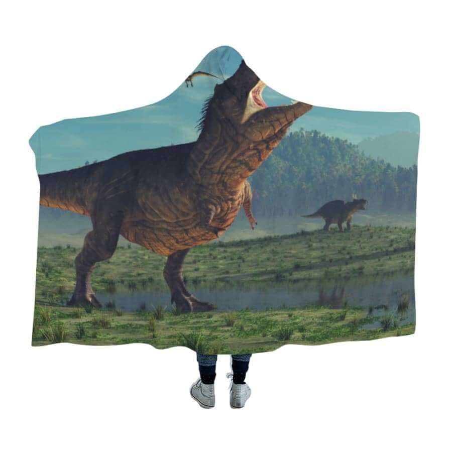 Cretaceous Scenery Dinosaur Hooded Blanket