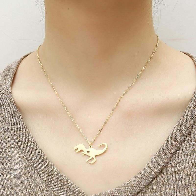 Cute T-Rex Necklace - Gold