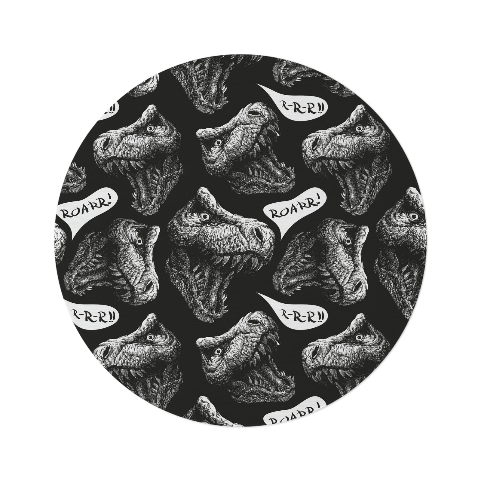 Roaring T-Rex Black Round Rug