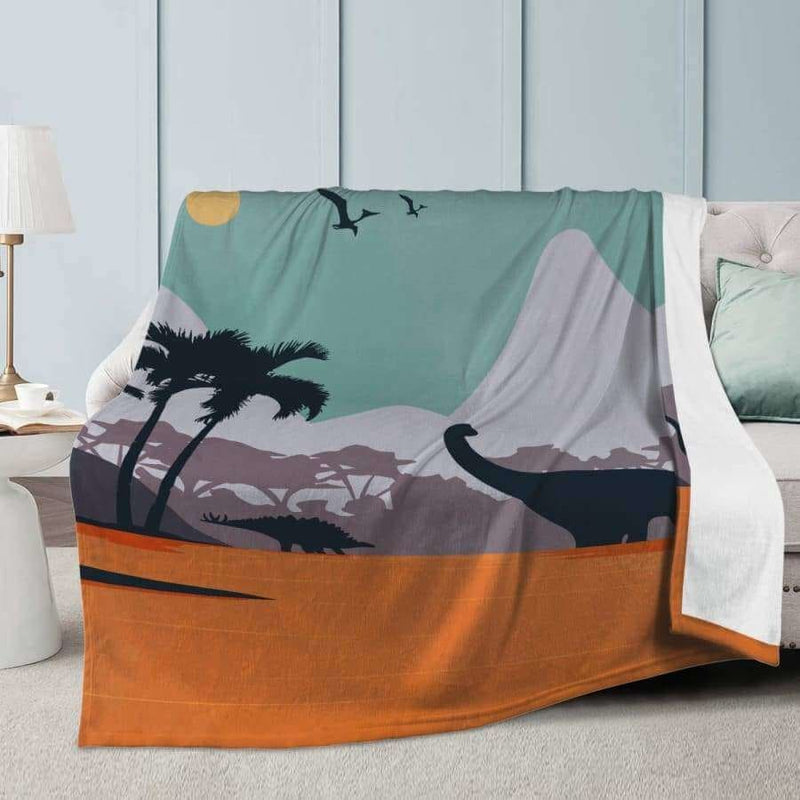Dino Landscape Dual-sided Stitched Fleece Blanket - S 