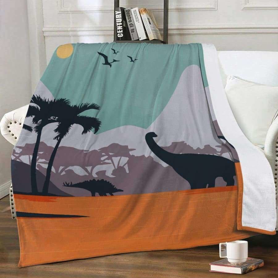 Dino Landscape Dual-sided Stitched Fleece Blanket - S 