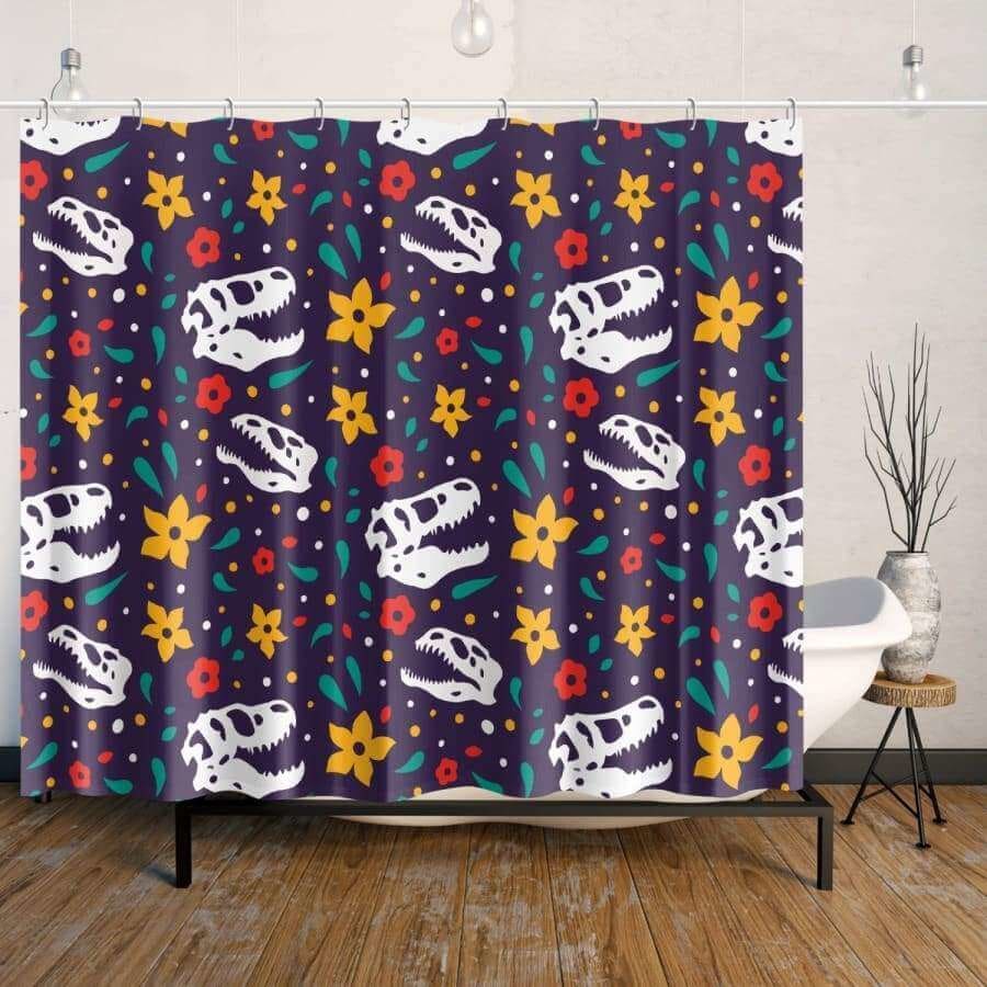 Dino Skulls & Flowers Shower Curtain