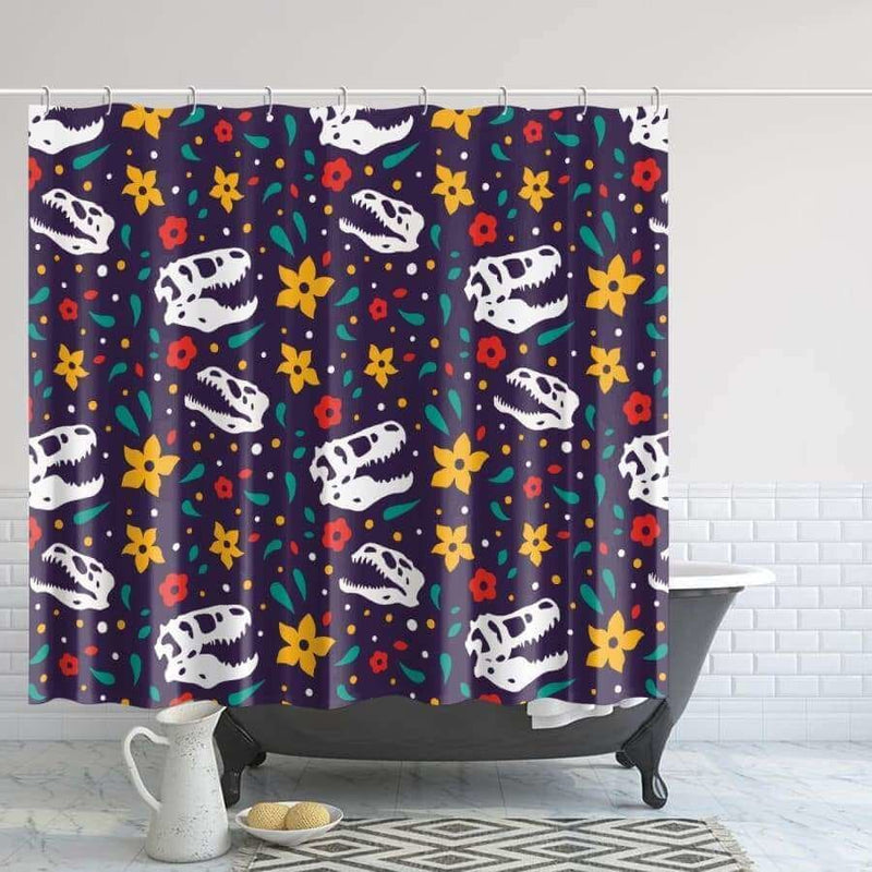 Dino Skulls & Flowers Shower Curtain - L (85x72in) - 