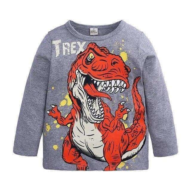 Grey Angry T-Rex Long-Sleeved Tee Shirt