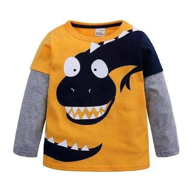 Dinosaur Boy Long Sleeved Shirt Happy Dino Yellow / 7T