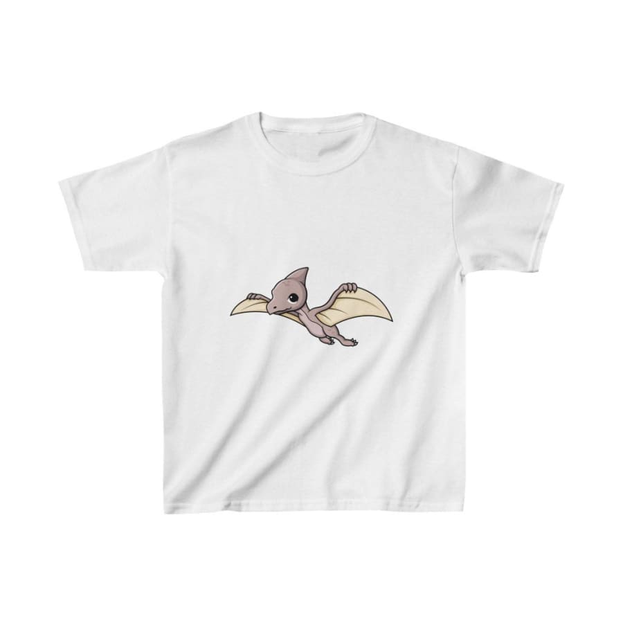 Dinosaur Kids Tee Cute Pterodactyl - White / L - Kids 