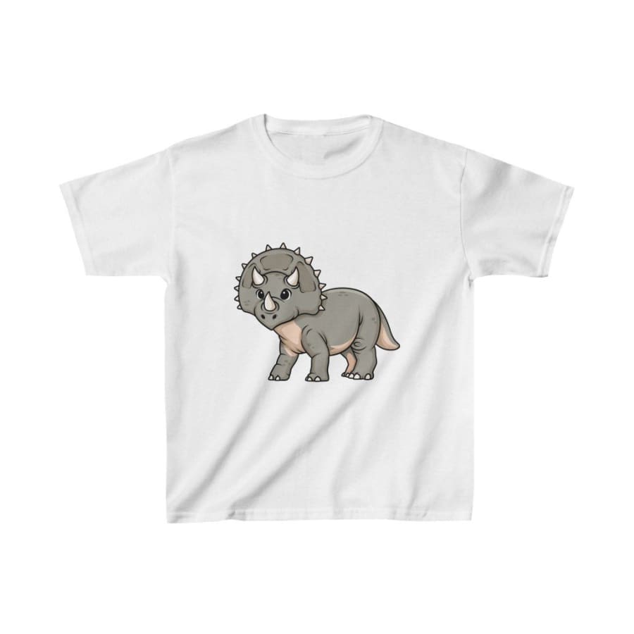 Dinosaur Kids Tee Cute Triceratops - White / L - Kids 