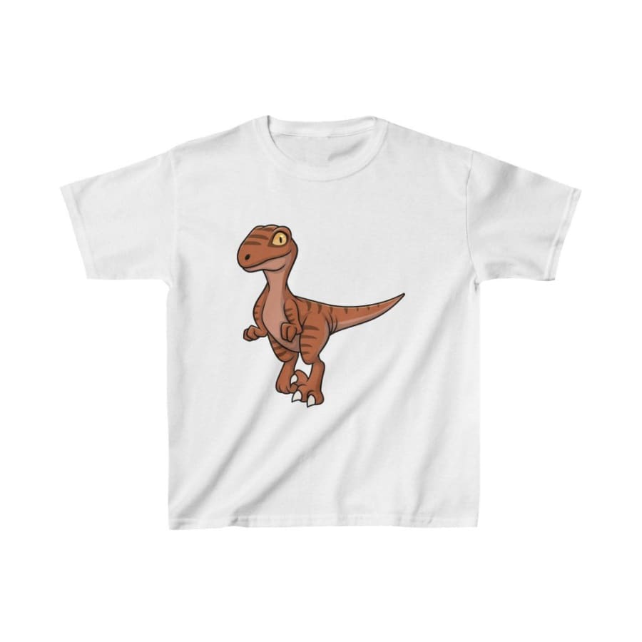 Dinosaur Kids Tee Cute Velociraptor - White / L - Kids 