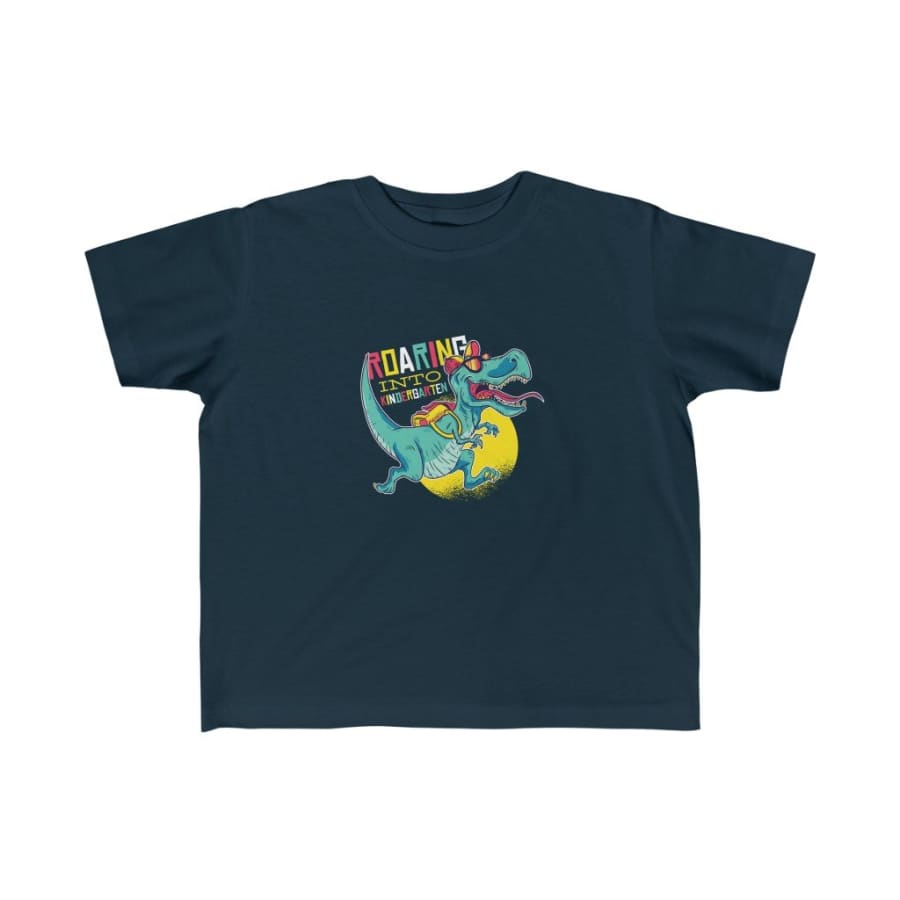 Dinosaur Kids Tee Roaring Into Kindergarten - Navy / 4T - 