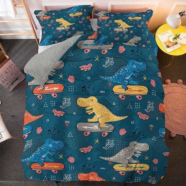 Dinosaurs On Skateboards Bedding Set ( Duvet Cover & Pillowcases )