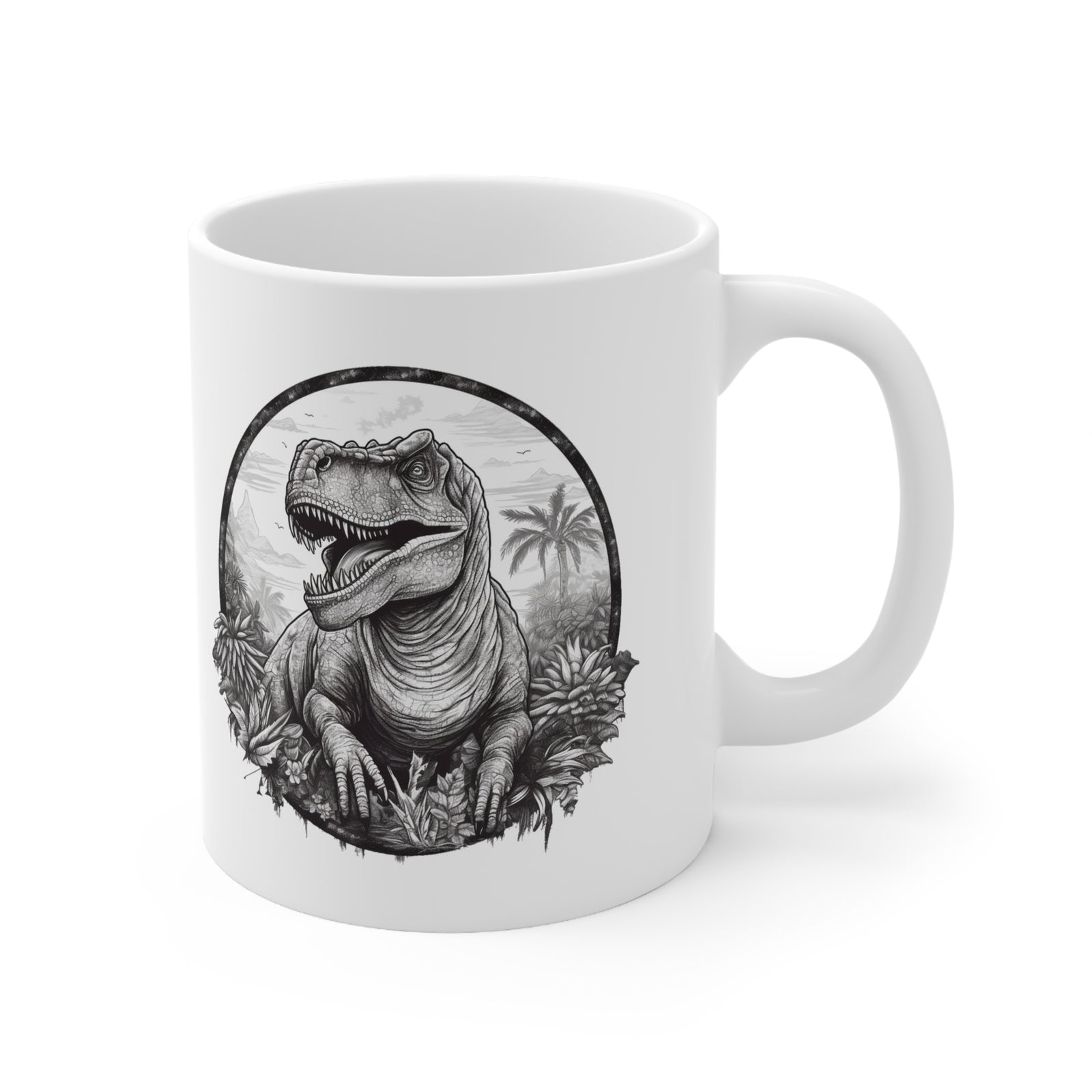 Monochrome Majesty: Dinosaur Mug