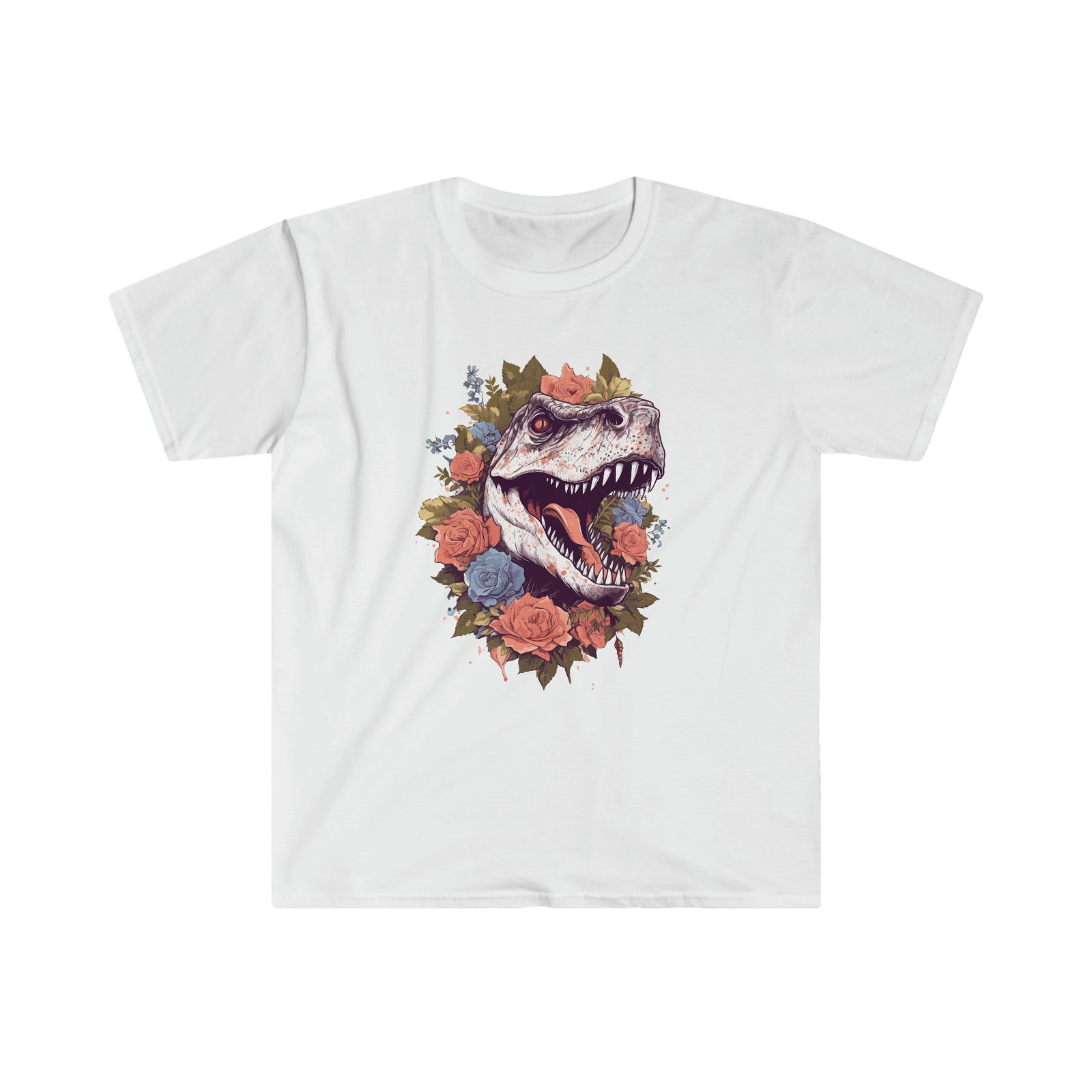 Roses and Raptors: Floral Dinosaur T-Shirt