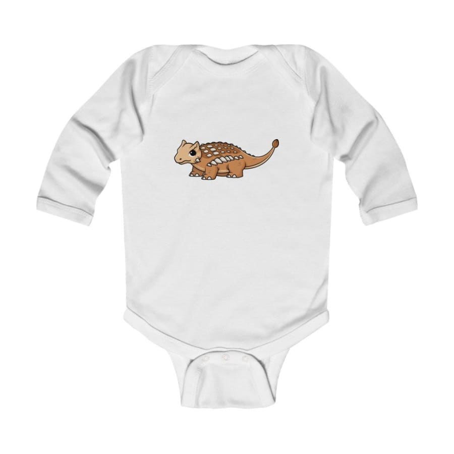 Infant Long Sleeve Bodysuit Baby Ankylosaurus - White / 12M 