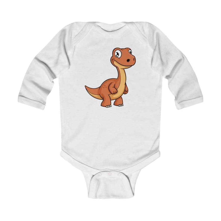 Infant Long Sleeve Bodysuit Baby Apatosaurus - White / 12M -