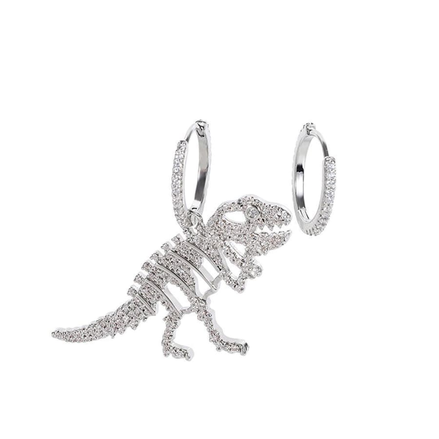 T-REX ASYMMETRICAL“MISMATCH” RHINESTONE | DINOSAUR HOOP EARRINGS