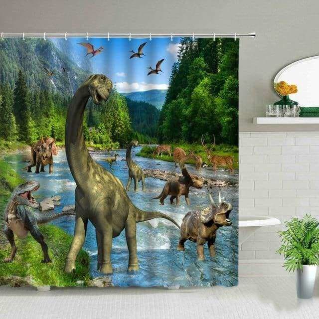 Jurassic River Dinosaur Shower Curtain
