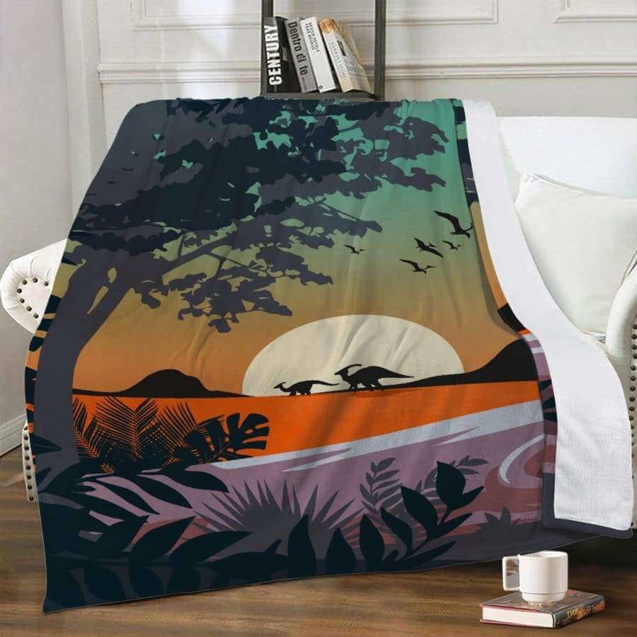 Jurassic Sunset Dual-sided Stitched Fleece Blanket - S 