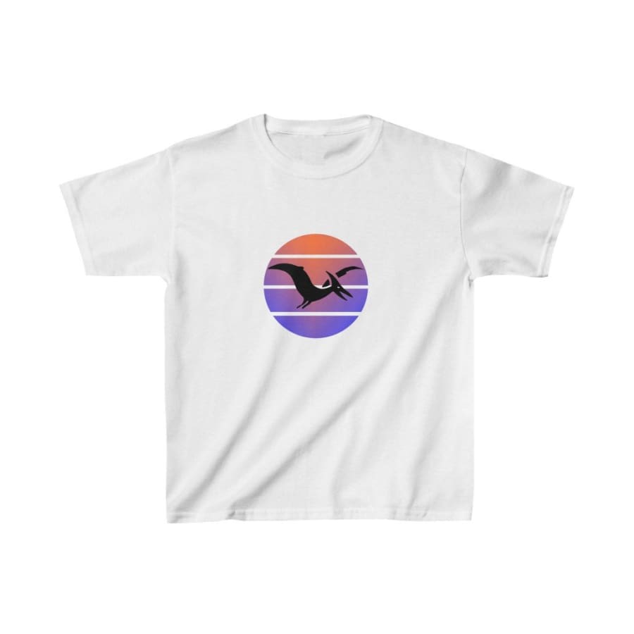 Kids Dinosaur Tee Pterodactyl Sunset - White / L - Kids 