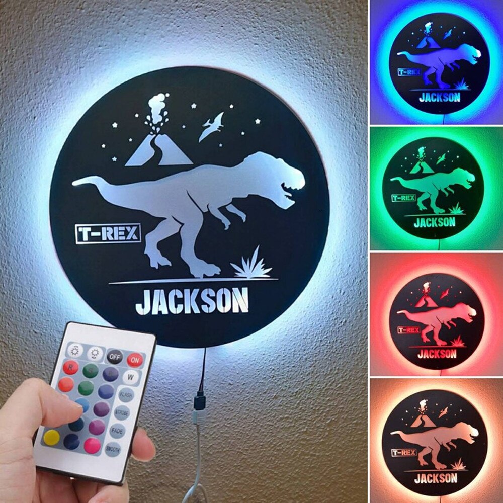 Personalized T-Rex Wood Night Light
