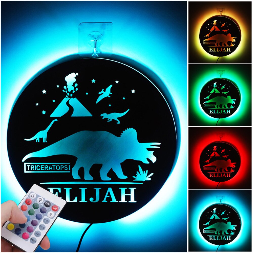 Personalized Triceratops Wood Night Light