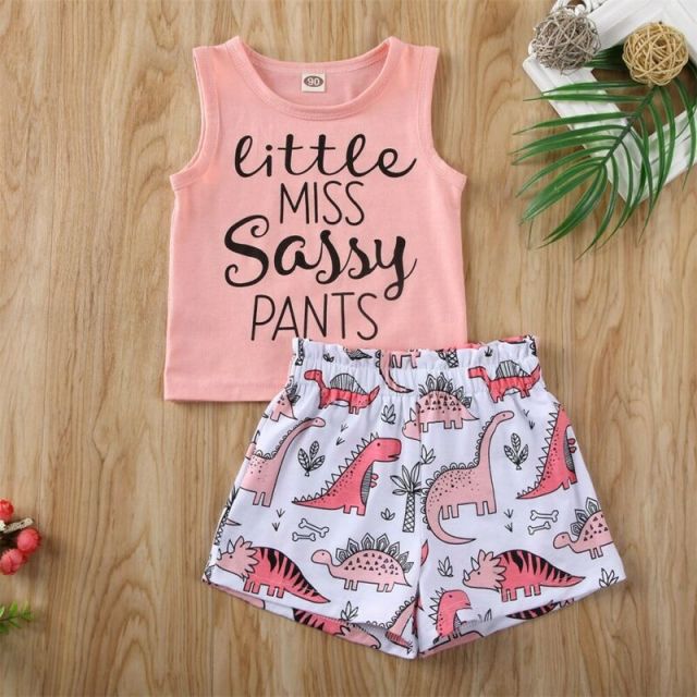 Little Miss Sassy Pants Outfit With Dinosaurs