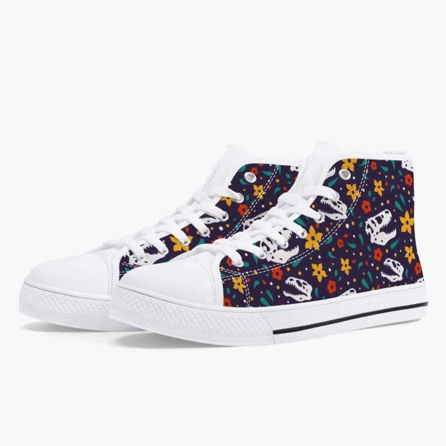 Skulls & Flowers Classic High-Top Canvas Shoes - 