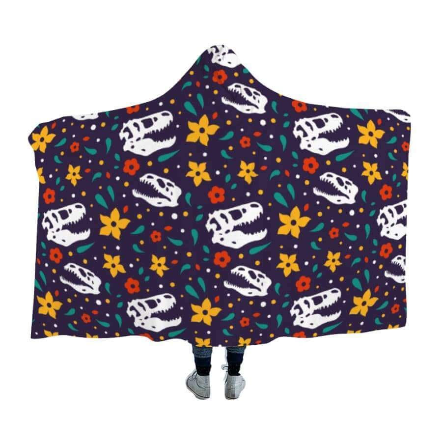 Skulls & Flowers Dinosaur Hooded Blanket