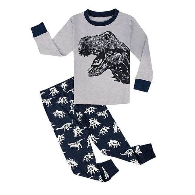 Grey T-Rex Hunt Cotton Pajamas