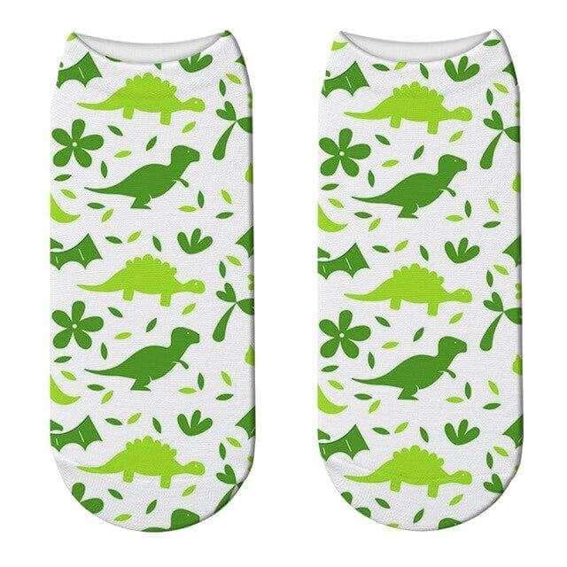 Women's Green Dinosaur Short Socks