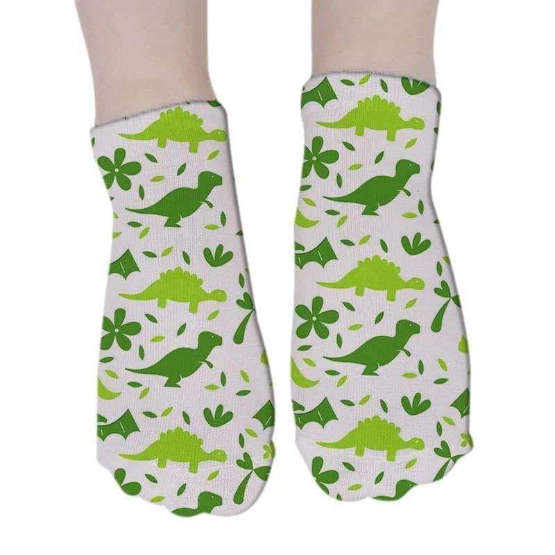 Women's Green Dinosaur Short Socks